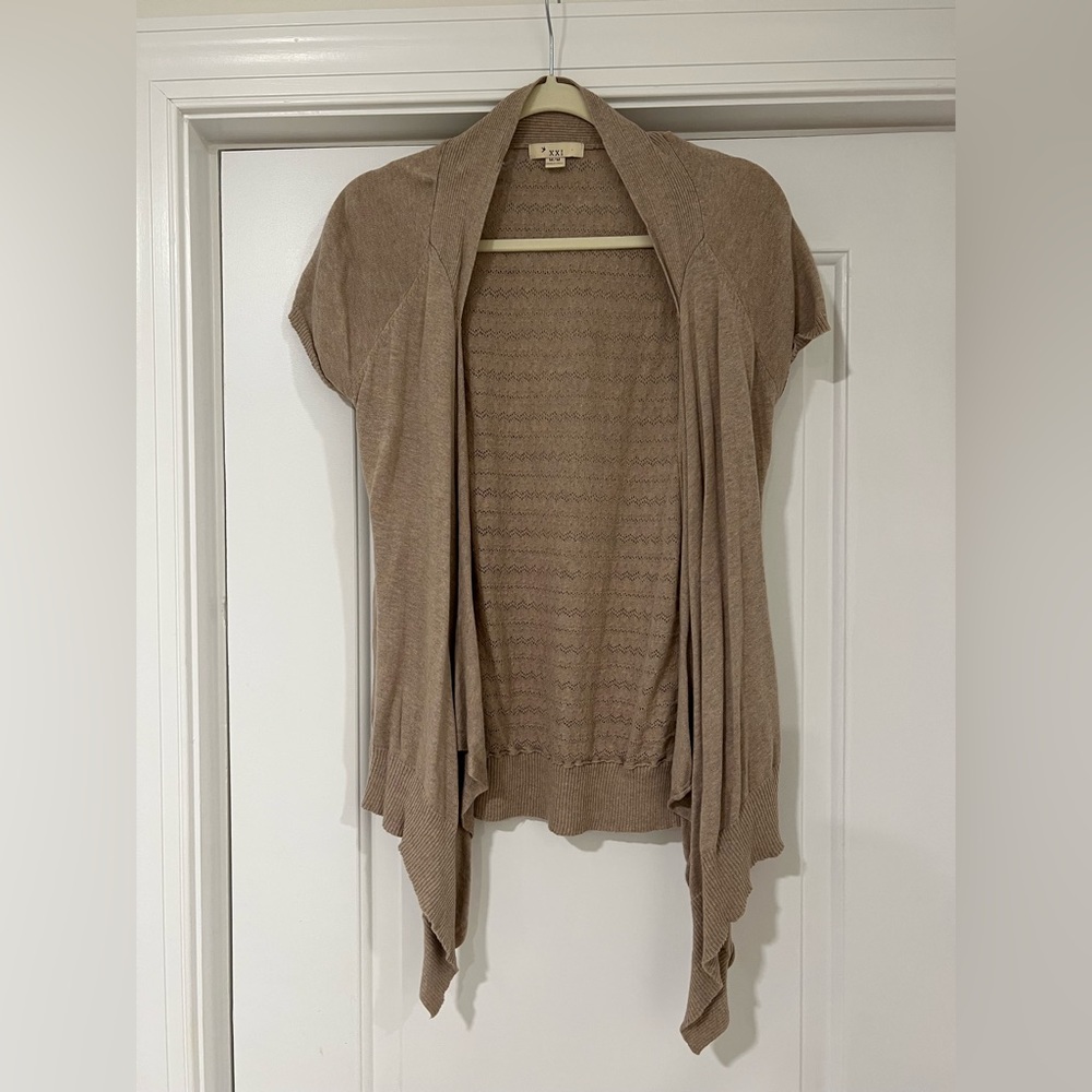 Forever 21 Tan Short Sleeve Cotton Cardigan